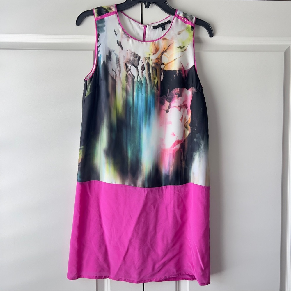 Aryn K 100% Silk Pink Black Color Block Mini Dress Women’s Size XS